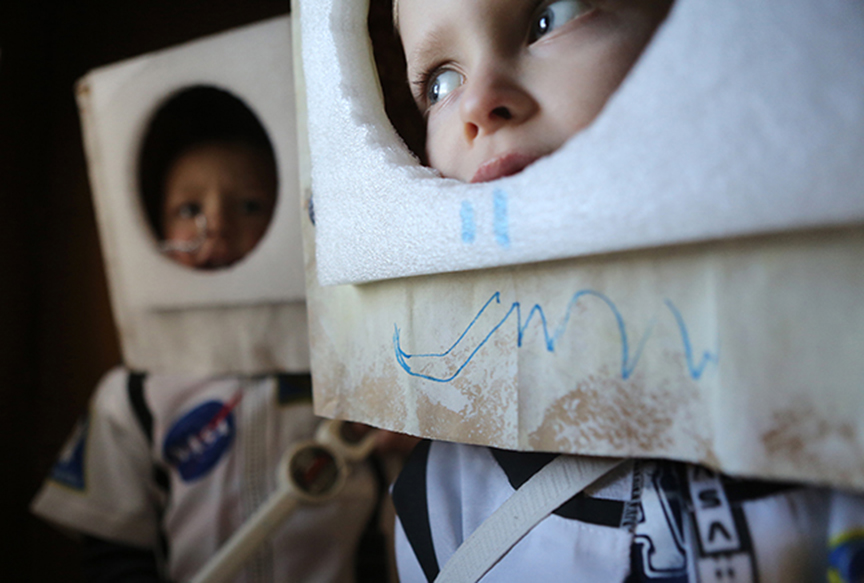 sesolarsystem  February 12, 2014   Maxwell Narbaugh (cq) hangs out inside of a rocket ship with a friend as the kids study the Solar System at Presbyterian Preschool in Mt. Washington on Wednesday, February 12, 2014.     The Enquirer/Leigh Taylor